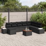 vidaXL Ensemble de Canapé de Jardin 9 Pièces avec Coussins Noir Poly Rattan Acacia