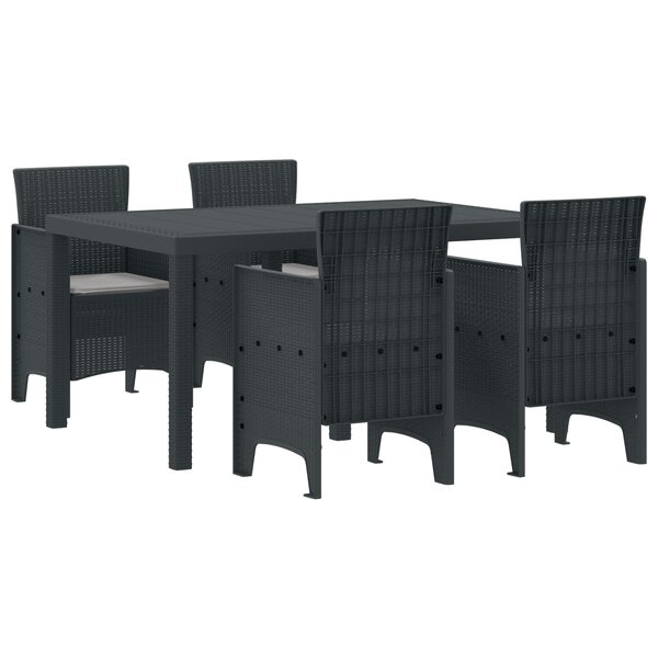 vidaXL Ensemble de Salle à Manger de Jardin 5 Pièces avec Coussins Anthracite en Rotin Poly