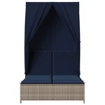 vidaXL Chaise longue double avec toit et rideaux gris résine tressée