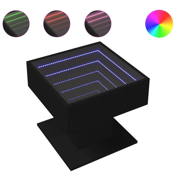 vidaXL Table basse avec LED noir 50x50x45 cm bois d'ingénierie