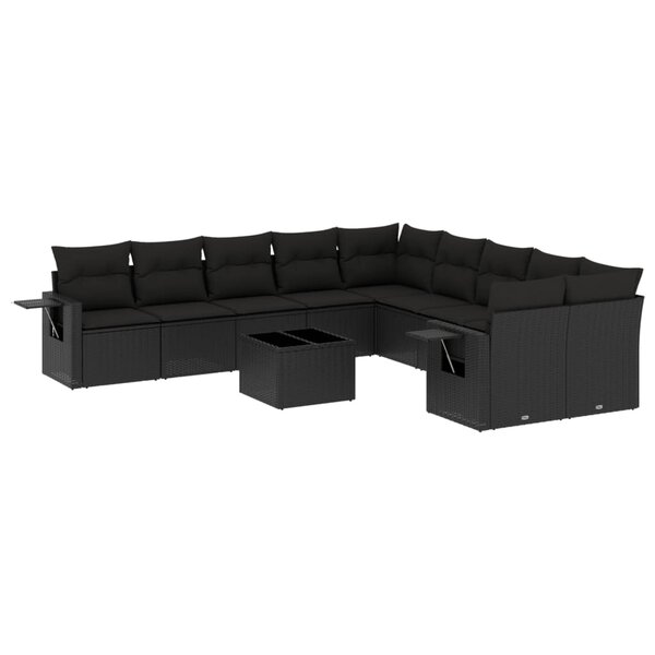 vidaXL Salon de jardin 11 Pièces avec coussins noir résine tressée