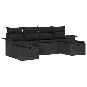 vidaXL Ensemble de canapés de jardin 6 pièces avec coussins noir en rotin poly