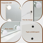 Miroir maquillage 65 x 14 x 52 5 cm avec 18 ampoules LED haut de gamme 3 modes d'éclairage en verre blanc 20_0020006