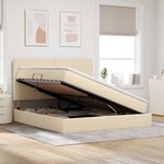 vidaXL Lit de rangement LED avec matelas Crème 160 x 200 cm Tissu