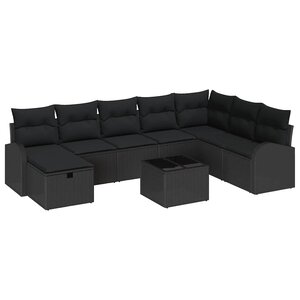 vidaXL Ensemble de canapé de jardin avec coussin 9 Pièces Noir Poly rotin