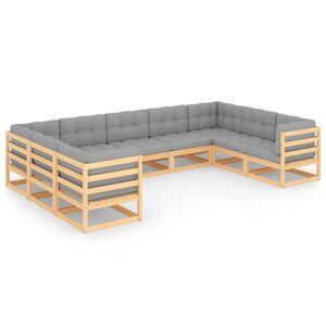 vidaXL Salon de jardin 9 Pièces avec coussins Bois de pin massif