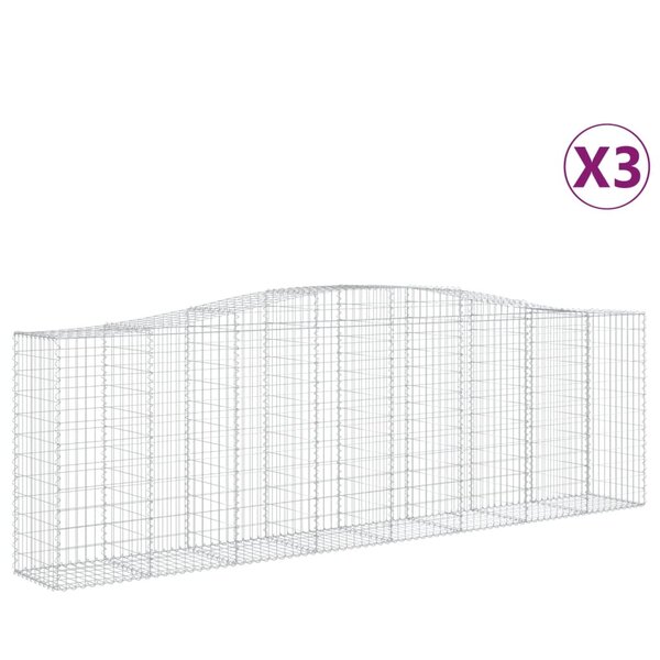 vidaXL Paniers à gabions arqués 3 Pièces 400x50x120/140 cm Fer galvanisé