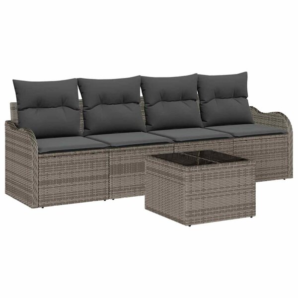 vidaXL Ensemble de canapé de jardin 5 Pièces Gris Poly rotin