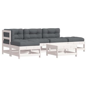 vidaXL Salon de jardin 6 Pièces avec coussins blanc bois massif