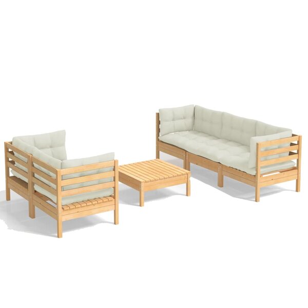 Salon de jardin meuble d'extérieur ensemble de mobilier 6 pièces avec coussins crème bois de pin 02_0016751