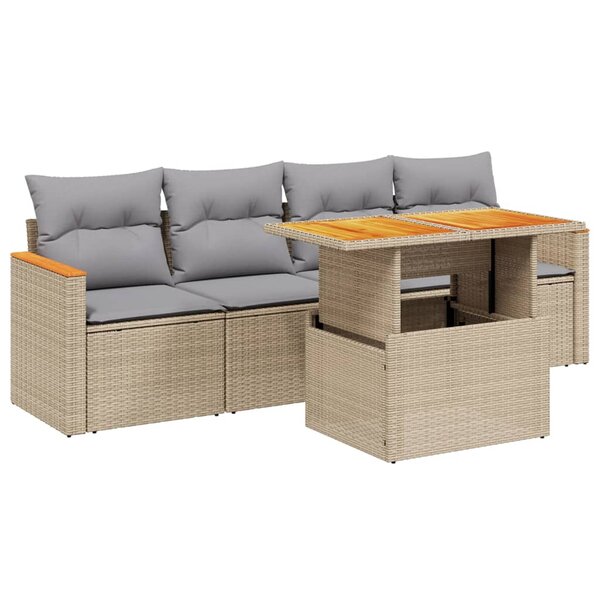 vidaXL Salon de jardin avec coussins 5 Pièces beige résine tressée