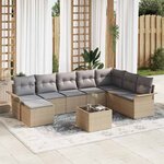 vidaXL Ensemble de canapé de jardin 9 Pièces Beige Poly rotin