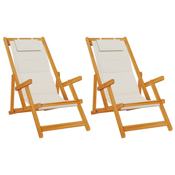 Chaises de plage pliantes vidaXL 2 Pièces Gris clair Bois d'acacia massif et Textilène