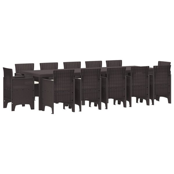 Ensemble de salle à manger de jardin vidaXL de 13 pièces avec coussins en rotin poly marron