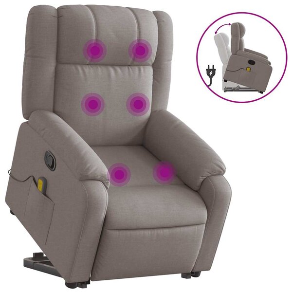 vidaXL Fauteuil inclinable de massage Taupe Tissu