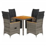 vidaXL Ensemble de bistro de jardin 5 Pièces coussins gris poly rotin