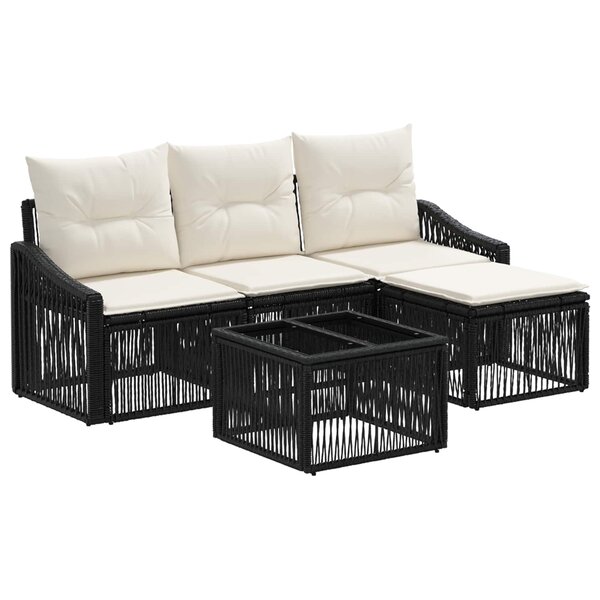 vidaXL Ensemble de canapé de jardin 5 Pièces Noir polyrotin