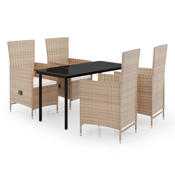 vidaXL Ensemble à manger de jardin avec coussins 5 Pièces Beige
