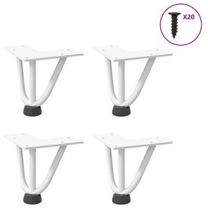 vidaXL Pieds en épingle à cheveux pour table basse 4 pièces Blanc 10 cm Acier massif