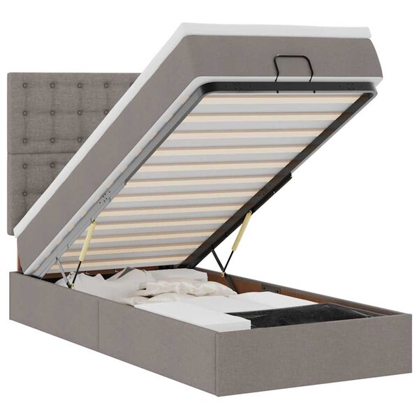 vidaXL Lit ottoman avec matelas et LED taupe 90x200 cm tissu