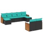 vidaXL Salon de jardin 9 Pièces avec coussins noir résine tressée
