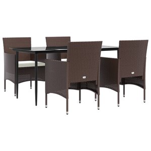 vidaXL Ensemble à manger de jardin coussins 5 Pièces Marron/noir