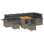 Ensemble de canapé de jardin 9 pièces avec coussins gris en polyrotin acacia