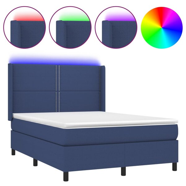 vidaXL Sommier à lattes de lit matelas LED Bleu 140x200 cm Tissu