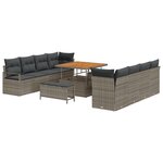 Ensemble de canapé de jardin 11 pièces avec coussins Gris Poly Rotin Acacia