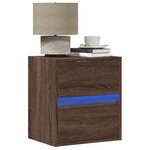 vidaXL Table de chevet murale avec lumières LED chêne marron