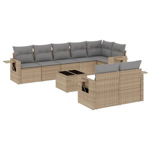 vidaXL Salon de jardin avec coussins 9 Pièces beige résine tressée