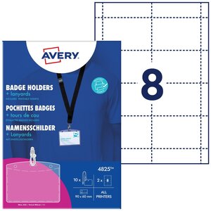 Boîte de 10 pochettes badges 60 x 90 mm avec 16 inserts et lacets AVERY