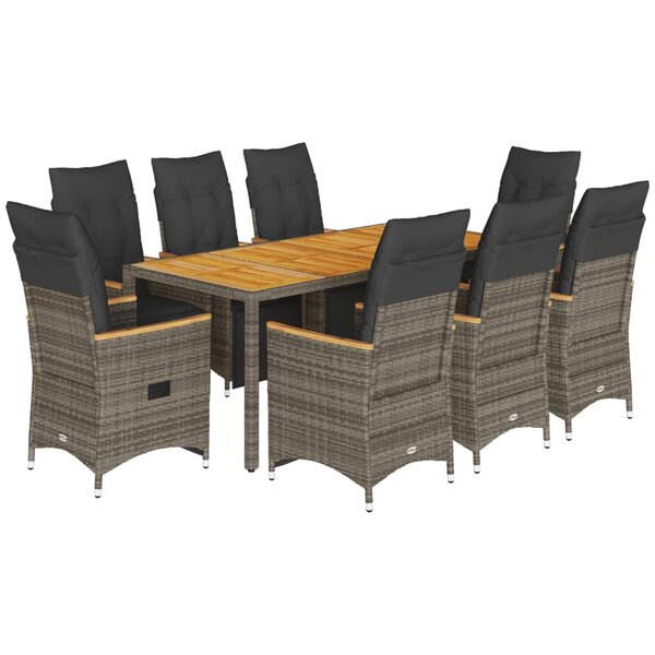 vidaXL Ensemble de bistro de jardin 9 Pièces coussins gris poly rotin