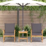Ensemble de jardin 3 pièces vidaXL avec coussins en bois d'acacia massif