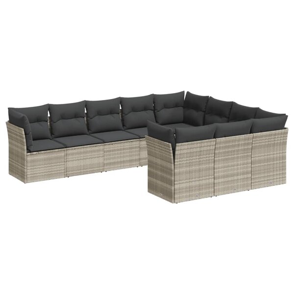 vidaXL Salon de jardin avec coussins 10 Pièces gris clair résine tressée