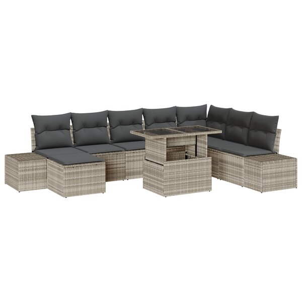 vidaXL Ensemble de salon de jardin 9 pièces avec coussins gris clair en poly rotin