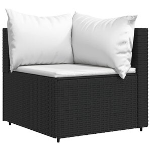 vidaXL Canapé d'angle de jardin avec coussins Noir Résine tressée