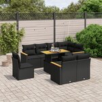 vidaXL Salon de jardin 9 Pièces avec coussins noir résine tressée