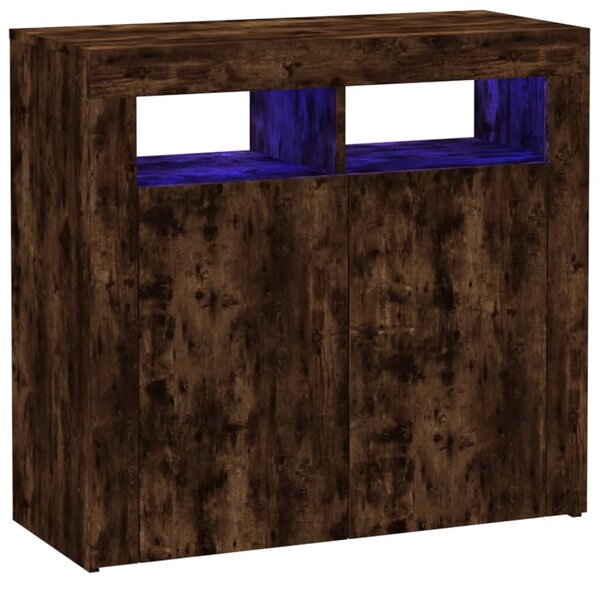 vidaXL Buffet avec lumières LED chêne fumé 80x35x75 cm