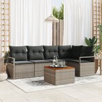 Ensemble de canapé de jardin de 6 pièces vidaXL avec coussins gris en poly rotin acacia