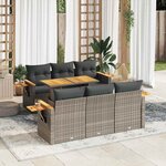 vidaXL Salon de jardin avec coussins 7 Pièces gris résine tressée acacia