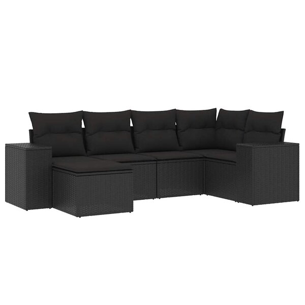 vidaXL Salon de jardin 6 Pièces avec coussins noir résine tressée