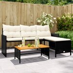 vidaXL Canapé de jardin avec table et coussins en forme de L noir