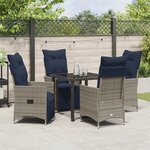 Ensemble de Salle à Manger de Jardin vidaXL 5 Pièces avec Coussins Gris Poly Rattan