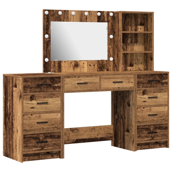 vidaXL Ensemble de coiffeuse 3 pièces avec LED en bois ancien en bois d'ingénierie