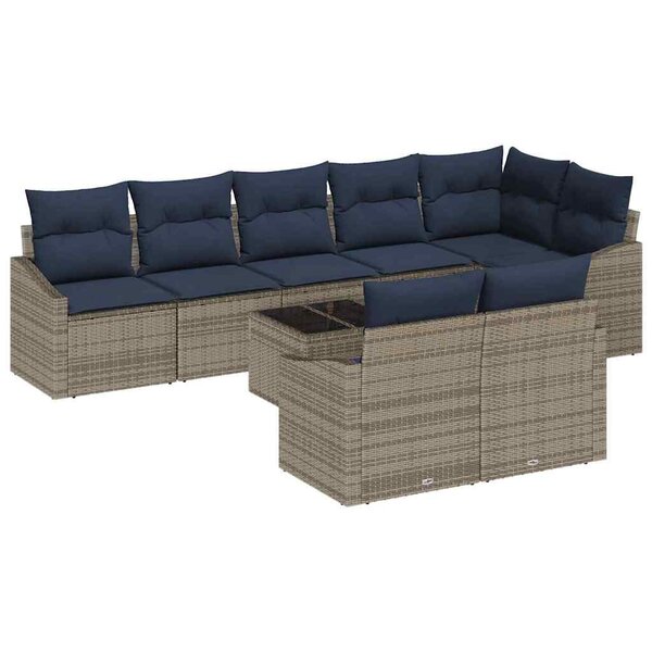 vidaXL Ensemble de canapé de jardin avec coussin 9 Pièces Gris et marine