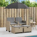 vidaXL Canapé de jardin 2 places avec parasol et tabourets beige rotin