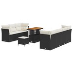 vidaXL Ensemble de Canapé de Jardin 10 Pièces avec Coussins Noir Poly Rattan Acacia