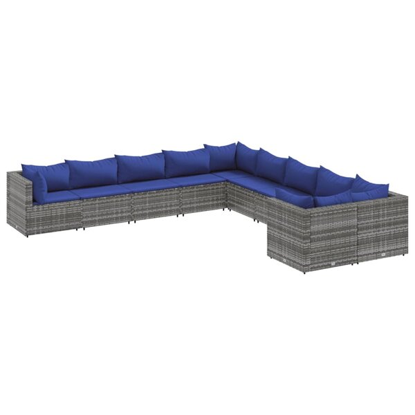 vidaXL Salon de jardin avec coussins 10 Pièces gris résine tressée