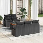 vidaXL Ensemble de canapé de jardin avec coussin 6 Pièces Noir Poly rotin